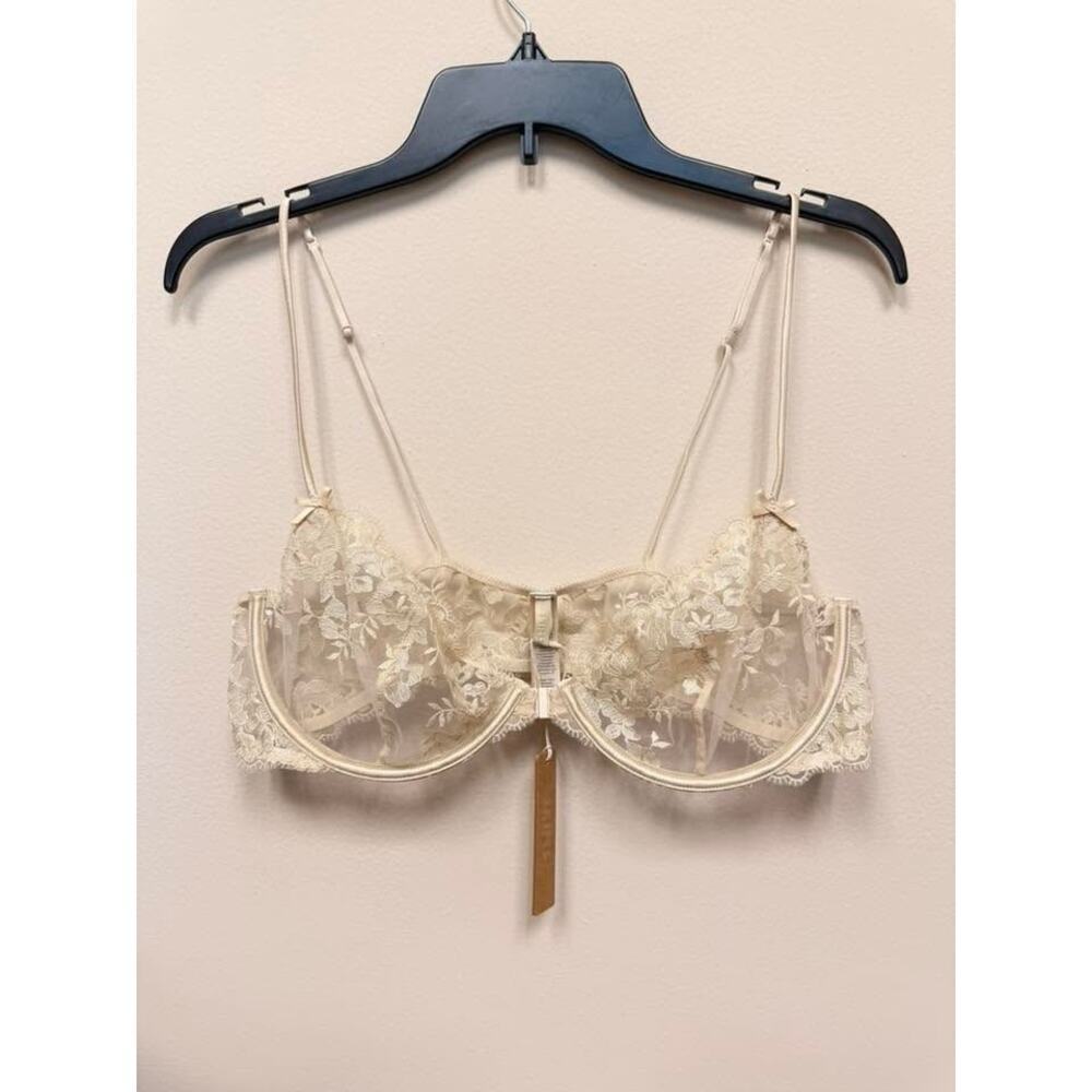 SKIMS Embroidered Lingerie Front Close Unlined Demi Bra-Champagne 34DD NWT #1835